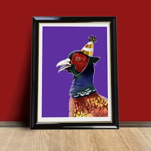 Party Pheasant Print - A5 Bird Art Print