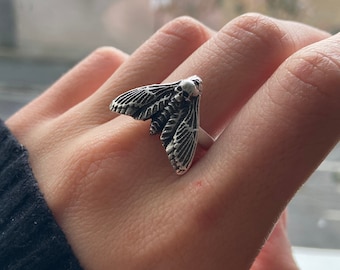 Death's Head Moth Ring, Chunky Statement Ring, Witch Ring, Wiccan Jewelry, Pegan Ring, Adjustable Ring, Gifts for her