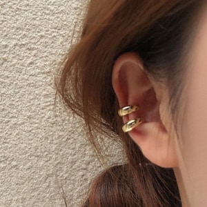 Double Thick Ear Cuff Adjustable Cartilage No Pierce Earrings, Minimalist Modern Gold Silver Ear Cuff Set