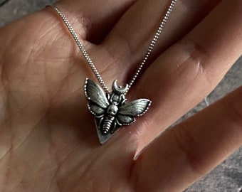 Death's Head Moth Moon Pendant Necklace, Moth Spirit Animal, Wiccan Jewelry, Witch Jewelry, Wicca Necklace, Pagan Gifts, Gift for her