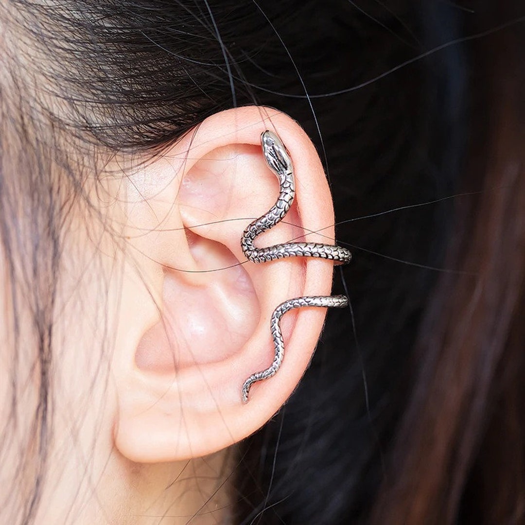 Snake Ear Cuff Steel Silver Ear Climber No Pierce Adjustable Ear ...