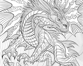 Huge Dragon coloring poster in sizes 24x32 or 36x48, home decor, wall art, christmas gift