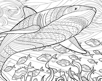 Huge Shark coloring poster in sizes 24x32 or 36x48, home decor, wall art, christmas gift