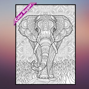 Huge Elephant coloring poster in sizes 24x32 or 36x48, home decor, wall art, christmas gift