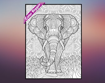 Elephant Coloring Poster – Giant Intricate Design, Mindfulness Art