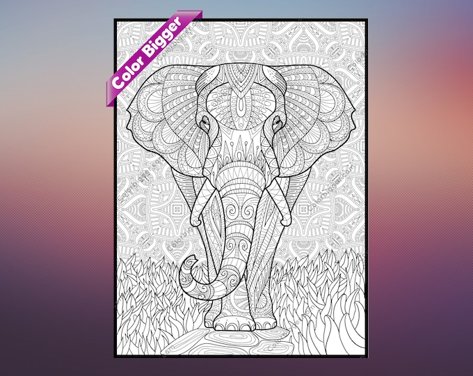 Elephant Coloring Poster – Giant Intricate Design, Mindfulness Art