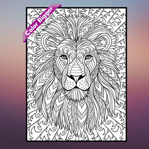 Giant Lion Coloring Poster – Intricate Design, Mindfulness Art