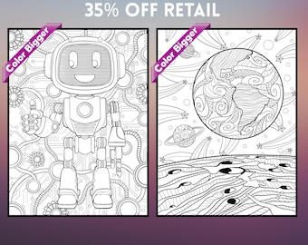 May include: Two black and white science-themed posters. One features a robot with gears and circuits, the other depicts a planet with stars and planets. Text at the top reads "2 POSTERS -SCIENCE BULK PACK" and "35% OFF RETAIL".