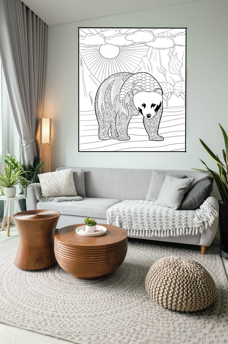 Huge Bear coloring poster in sizes 24x32 or 36x48 home decor image 2