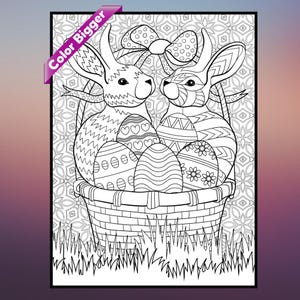 Easter Coloring Poster – Giant Bunny Coloring Page for Adults & Kids – Mindfulness Activity – Classroom, Family Activity Coloring