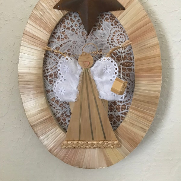 Whimsical Straw Marquetry Angel