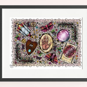 Impresión de adivino gitano Tatuaje tradicional Tatuaje neotradicional Arte flash Tatuaje flash Arte impresión Bruja Tarot Póster