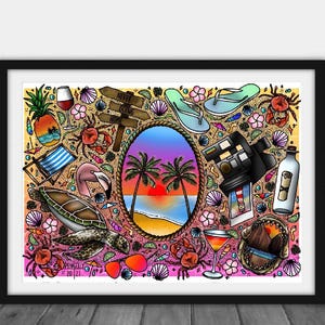 Beach Print Traditional Tattoo  Neo Traditional Tattoo Flash Art  Tattoo Flash Tattoo Art Print  Tropical Holiday Home Decor Poster