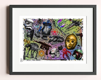Star Wars Print Traditional Tattoo Neo Traditional Tattoo Flash Art Tattoo Flash Tattoo Art Print R2D2 C3PO ATAT Falcon Poster