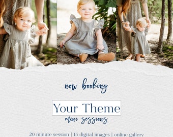 Completely editable Mini Session Template for Photoshop. You can change the words, fonts, colors, and pictures. Very versatile template.