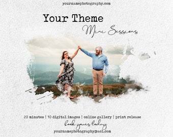 Completely editable Mini Session Template for Photoshop. You can change the words, fonts, colors, and pictures. Very versatile template.