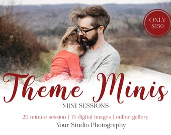 Completely editable Mini Session Template for Photoshop. You can change the words, fonts, colors, and pictures. Very versatile template.