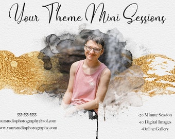 Completely editable Mini Session Template for Photoshop. You can change the words, fonts, colors, and pictures. Very versatile template.