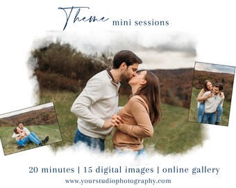 Completely editable Mini Session Template for Photoshop. You can change the words, fonts, colors, and pictures. Very versatile template.