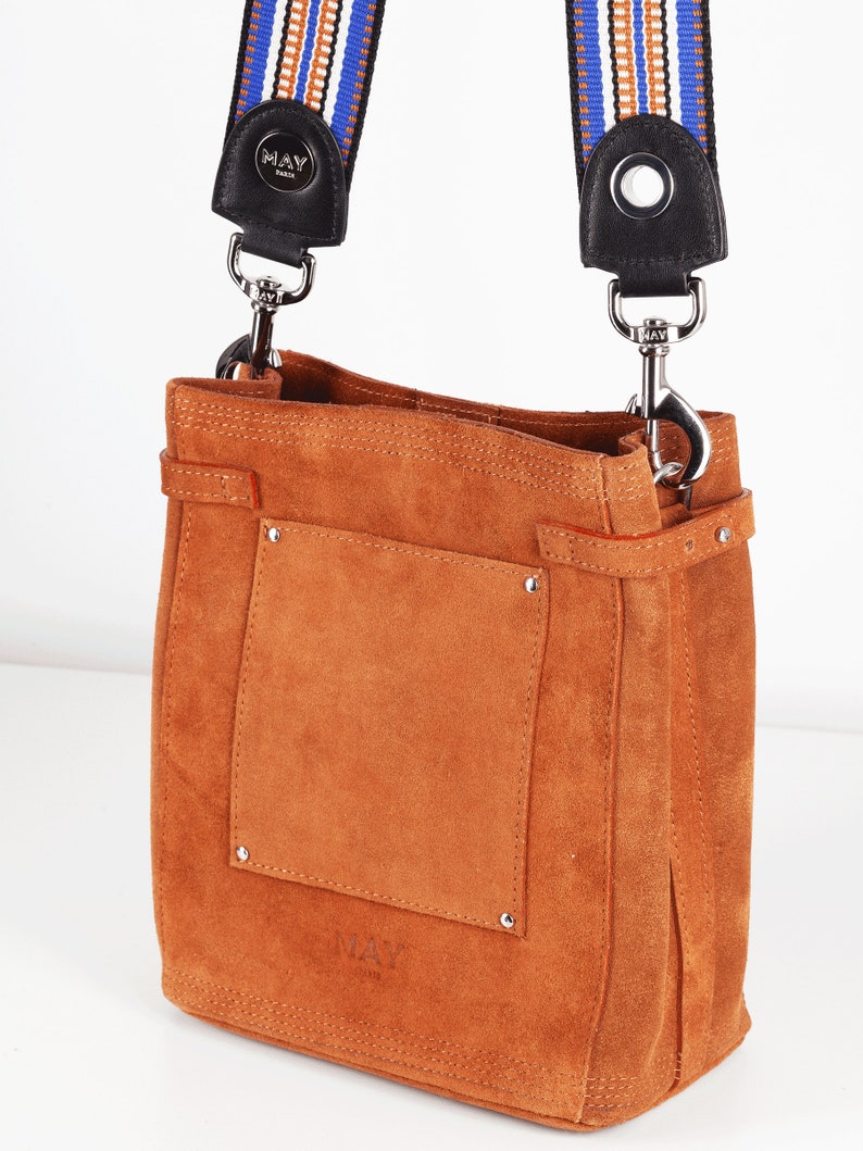 Bucket bag shoulder strap Caramel suede leather Santa Fé Collection image 7