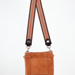 Bucket bag shoulder strap Caramel suede leather Santa Fé Collection Kaki et Orange