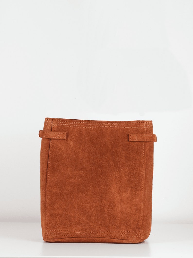 Bucket bag shoulder strap Caramel suede leather Santa Fé Collection image 5