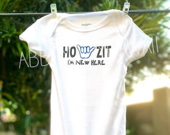 Bodysuit - Howzit I'm New Here - ONESIES® brand - Hawaii shaka bodysuit - newborn baby gift