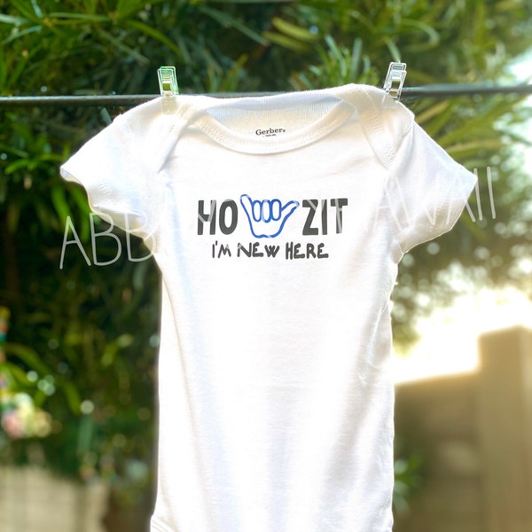 Bodysuit - Howzit I'm New Here - ONESIES® brand - Hawaii shaka bodysuit - newborn baby gift
