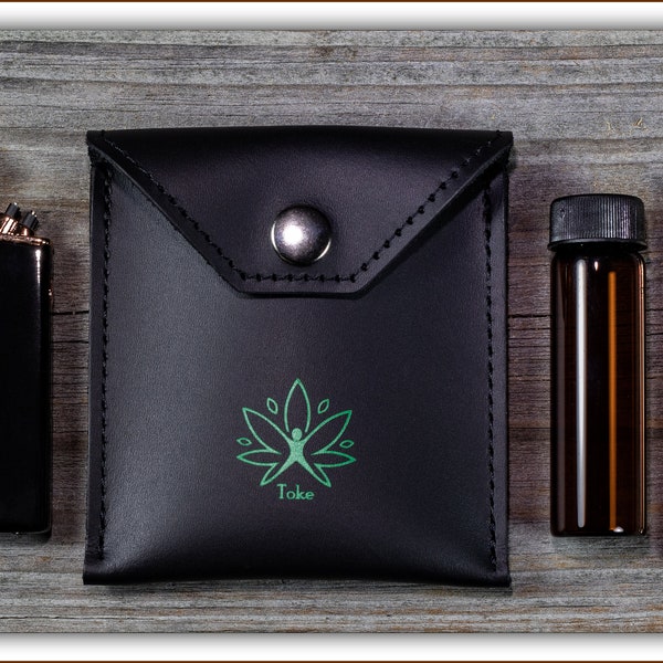 Taster's Kit ~ Black Leather Dugout Kit w/ARC Lighter, Smellproof Vial & Brass One Hitter - Made in USA - by "My ToKe Life