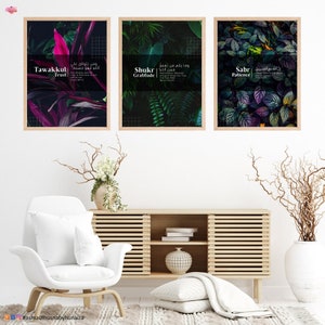 Nature Inspired 3 Piece Islamic Wall Art | Printable Posters | Sabr, Shukr, Tawakkul | Arabic Calligraphy | Muslim Home Decor| Islamic Gifts