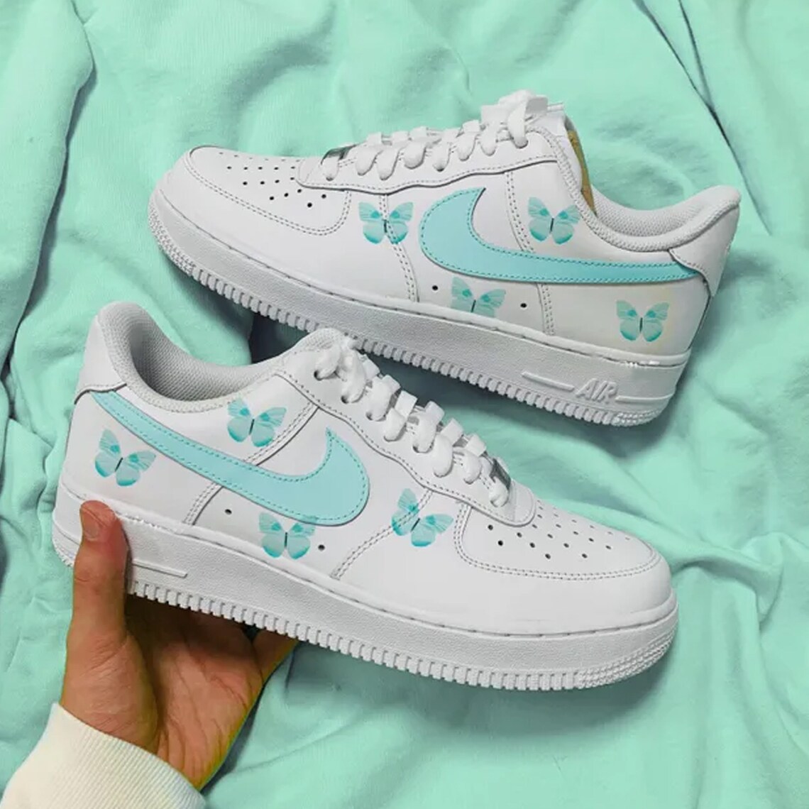 Girls Air Force 1 Custom Sneaker Woman Turquoise Butterfly AF1 | Etsy