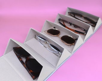 Sunglasses Organizer 5Slots Travel Glasses Case Multiple Pairs Eyeglasses Storage Box Hanging Eyewear Holder with Microfiber Cleaning Cloth