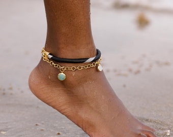 Collin Anklet , ankle bracelets for women, dainty anklet, womens anklet, glass bead anklet , surfer anklet, beach anklet