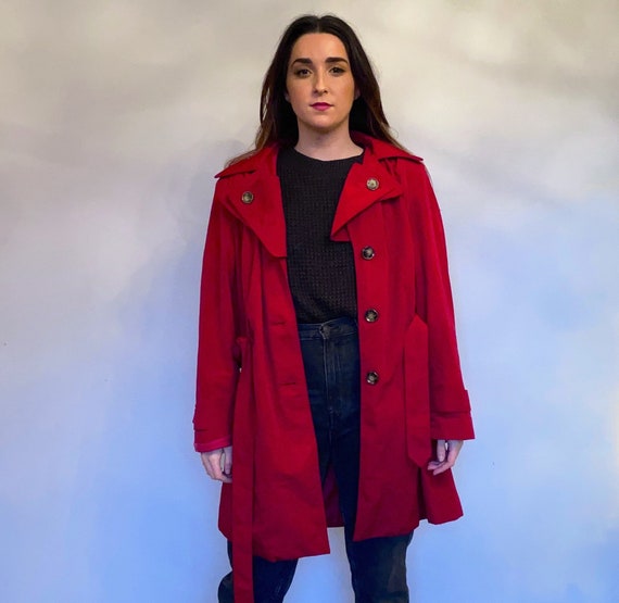 London Fog Red Trench Coat with hood