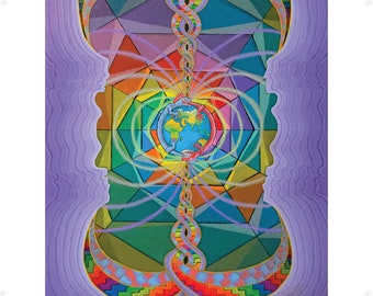 Psykedelisk konsttryck, färgglad geometrisk visionär väggkonst – Veil of Illusion