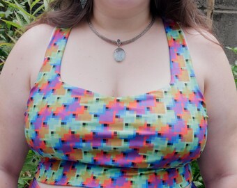 Psychedelic Sports Bra, Colorful Geometric Yoga Top, Festival Activewear – Simple Vision