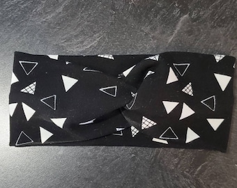 Women/'s headband with big buttons black and white triangles retro handmade