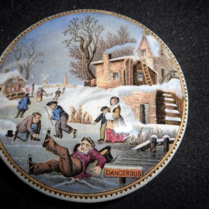 Prattware Pot Lid Dangerous Skating Victorian 1870