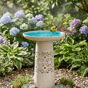 Baño de cerámica para pájaros de exterior, 47 cm de altura, ligero, estético y hueco, con cuenco grande desmontable.