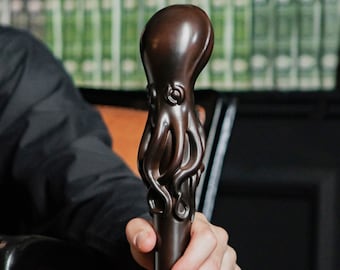 Wooden Octopus Walking Cane, Fantasy Carved Walking Stick, Fancy Handle