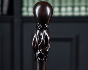 Octopus Walking Cane, Wooden Cane for Men, Lightweight Walking Stick, Hand Carved Walking Durable Cane, Wooden Walking Wizard Staff