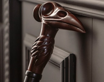 Raven Skull Walking Cane, Gothic Odin Crow Designer Walking Stick, Custom Plague Doctor & Dragon Cane for Men and Women