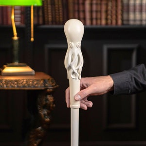 Octopus Wooden Walking Cane for Men or Women, Designer Art Walking Stick, Carved Wizard Cane, White Walking Stick 30-41 Inch