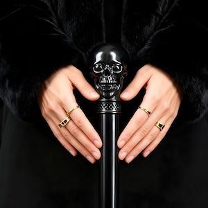 Walking Cane with Knob Handle Skull, Designer Walking Stick for Men, Wooden Gothic Cane, Heavy Duty Wizard Cane, Steampunk Cane 30-41 inch