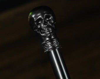 Hand Carved Skull Handle Walking Stick, Custom Black Skull Cane for Men, Knob Handle Walking Cane Gothic Style, Wooden Walking Stick