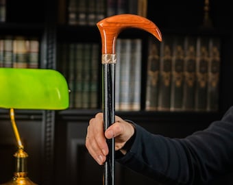 Elegante houten wandelstok vintage stijl voor mannen of vrouwen, lichtgewicht wandelstok, ergonomisch handgesneden kraaghandvat
