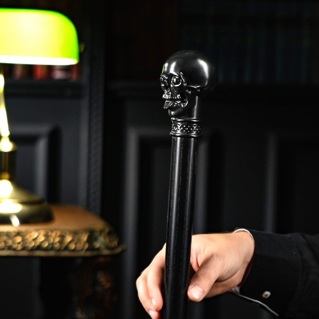Goth Walking Cane With Skull Knob Handle, Wooden Walking Stick, Heavy ...