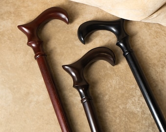 Hand Carved Wooden Derby Walking Cane, Elegant Wooden Walking Stick, Personalized Size Cane, Classic Gentleman Walking Stick