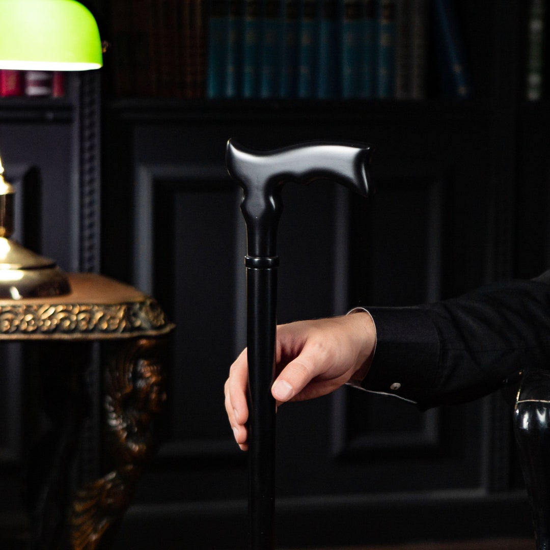 Black Walking Cane for Men, Wooden Walking Sticks, Heavy Duty Canes