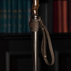 Walking Stick Wrist Cord, Dark Cane Wrist Strap, Genuine Leather Cane Holder, Cane Hand Strap, Clamp Cane Strap, Gift for Grandpa, Accessory